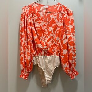 Pink Lily Orange and Cream Floral Bodysuit size S